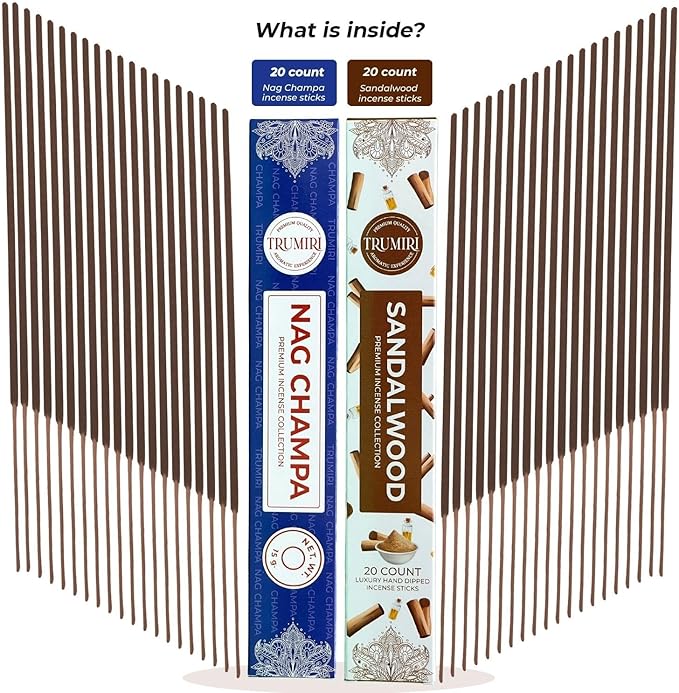 Trumiri Incense Sticks - Combo Pack of 35 Insence-Sticks - 15 Nag Champa + 20 Sandalwood - Insenses - Insents - Incents - Inscense - Incence - Incienso - All Natural Incense Sticks