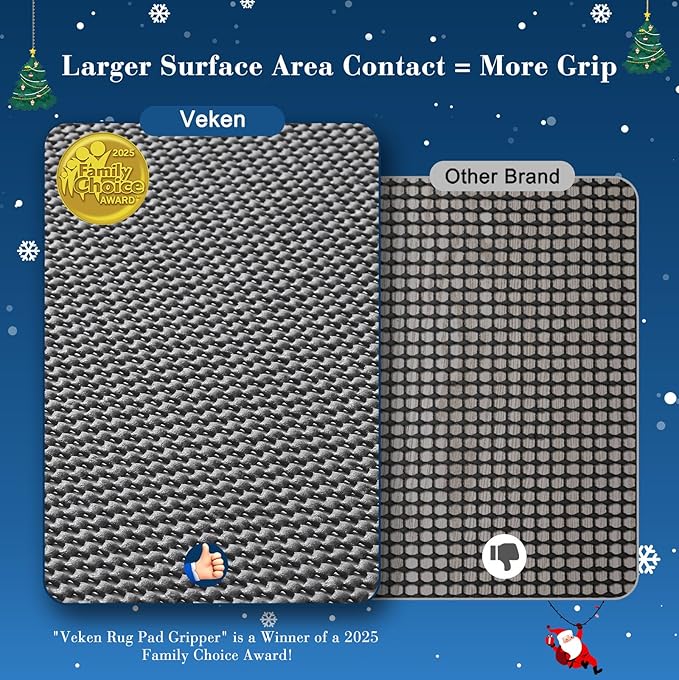 Veken 3x5 Ft Rug Pad Gripper for Hardwood Floors, Non Slip Rug Pads for Area Rugs, Thick Dark Grey Rug Grippers for Tile Floors, Under Carpet Anti Skid Mat, Keep Your Rugs Safe and in Place