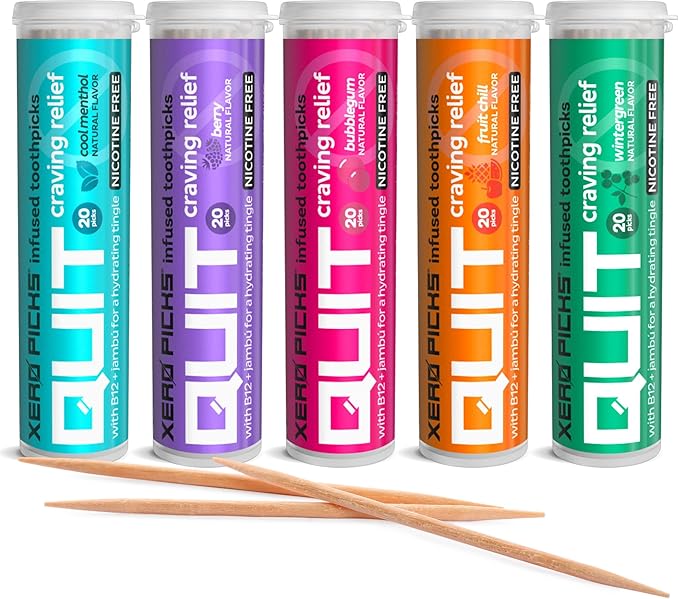 Xero Picks Infused Flavored Toothpicks to Help Quit Smoking - Nicotine Free (Variety Pack, 20 Count (Pack of 5)) Non-GMO Kosher Vegan