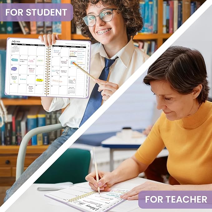 Planner 2026-2027 for Women & Men, Set of 3, Academic Monthly and Weekly Calendar Planner, Jul 2026 - Jun 2027, A5 (6.3" x 8.5"), Teacher Student Planning Book with Tabs, Ideal for Office School Supplies - Beige Purple Green