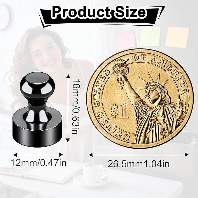 Metallic Magnets, Refrigerator Magnets, 48 Pack Black Magnetic Push Pins, Strong Fridge Magnets, Multi-use Whiteboard Magnets Perfect for Kitchen Office Classroom