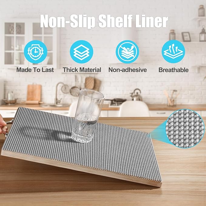 Songrey Non-Adhesive Drawer and Shelf Liner, Non Slip Cabinet Liners, Protect Kitchen Cupboard, Bathroom Drawers, Breathable, Thick Strong Grip mat (17.5IN x 30FT, Black)