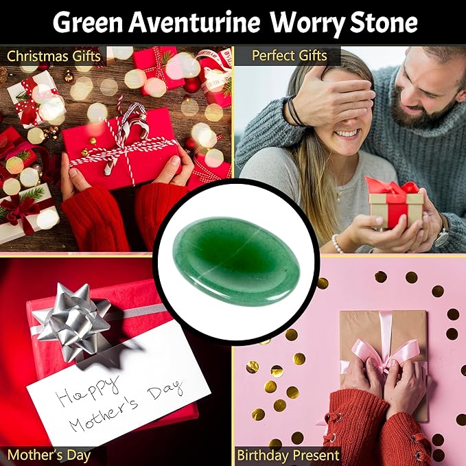 Green Aventurine Worry Stone – Crystal Thumb Worry Stone for Anxiety, Stress – Relaxing and Soothing Balance Stones for Meditation, Stress Relief – Healing Stones and Crystals for Men and Women