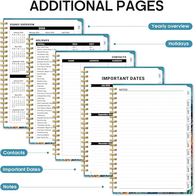 Planner 2026-2027, Academic Year Monthly and Weekly Calendar Planner, Jul 2026 - Jun 2027, Hardcover Teacher Student Planning Agenda book with Tabs, Perfect for School Office Supplies, 6.3" x 8.5" - Deep Bearings