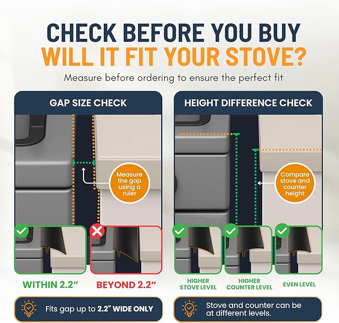 Linda's Essentials Silicone Stove Gap Covers (2 Pack), Heat Resistant Oven Gap Filler Seals Gaps Between Stovetop and Counter, Easy to Clean Stove Gap Guard (21 Inches, Black)
