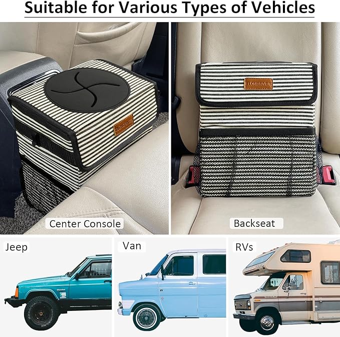 ELONGRIVER Car Trash Can Bin for Back Seat Leak Proof, Cute Car Trash Bag Hanging, Vehicle Trash Can for SUV Truck Van, Automotive Garbage Cans Front Seat Stripe