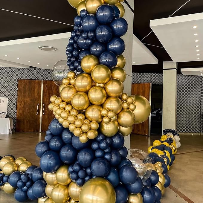 Navy Blue and Gold Balloons Arch Garland Kit, 120PCS Blue and Gold with 18/12/5 Inch Different Sizes for Anniversary Wedding New Year Graduation Baby Shower Wedding Birthday Party Decorations