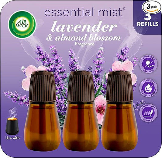 Air Wick Essential Mist Refill, Essential Oils Diffuser, Lavender and Almond Blossom, 3 ct, Air Freshener, Aroma diffuser