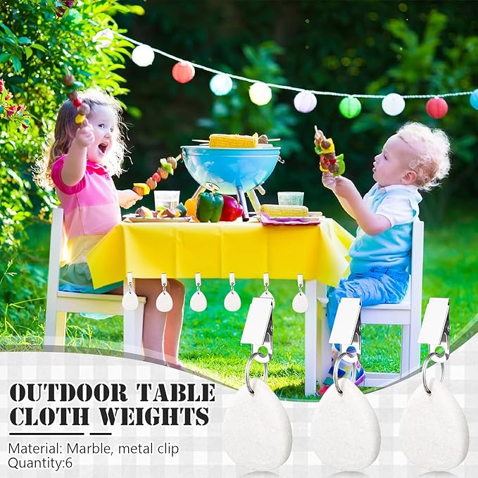 ZCYSRLQIN 12 Pcs Tablecloth Weights Pendant Teardrop Shape Table Cover Weights with Metal Clips for Outdoor Picnic Garden Patio Party Camping Dinner Table Cover Decoration (White)
