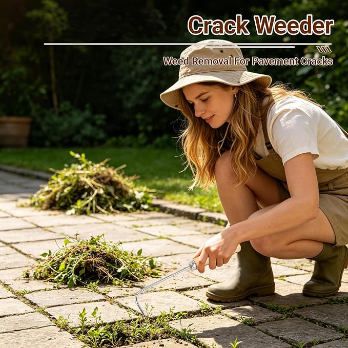 Crack Weeder Crevice Weeding Tool | Stainless Steel L-Shape Single-Claw Hook | Crevice Weed Remover | Patio Crack Weeder