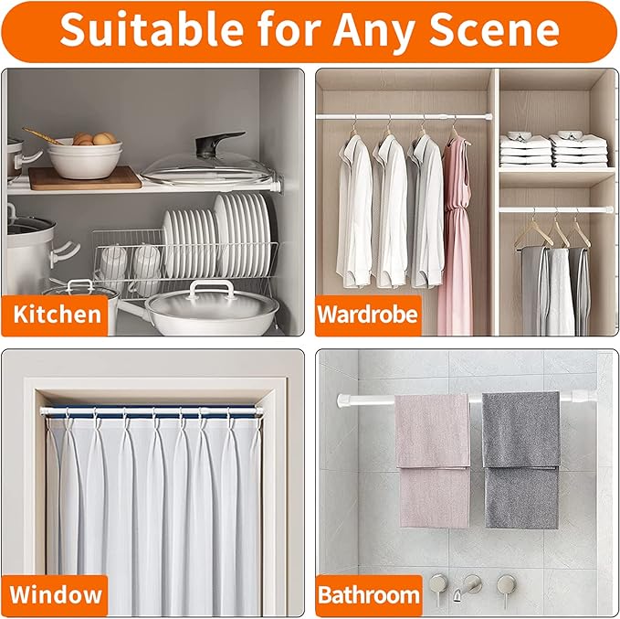 2 Pack Spring Tension Curtain Rod Adjustable 15.7-28 Inches，5/8" Diameter， White，Small Short Expandable Spring Loaded Curtain Tension Rods For Window, Bathroom, Cupboard,Kitchen