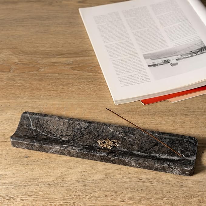 Koville Marble Incense Holder, Incense Holder for Sticks, Incense Sticks Holder Ash Catcher for Meditation Yoga SPA, Natural Stone Incense Burner, Home Table Decor (Black)