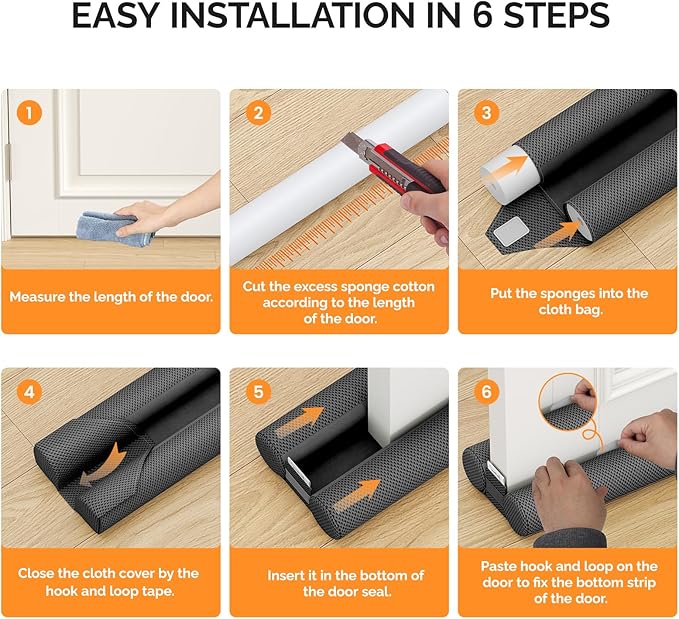 fowong Door Draft Stopper 30" to 36" Soundproofing Under Door Draft Blocker, Adjustable Noise Stopper Seal Large Gap, Black