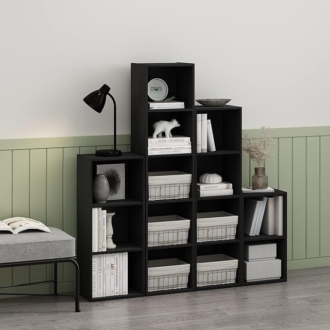 Furinno PASIR Book Shelf, 5-Tier Modern Bookshelf, Open Shelves Bookcase 9 x 12 x 52, for Living Room, Bedroom, Home Office, Blackwood