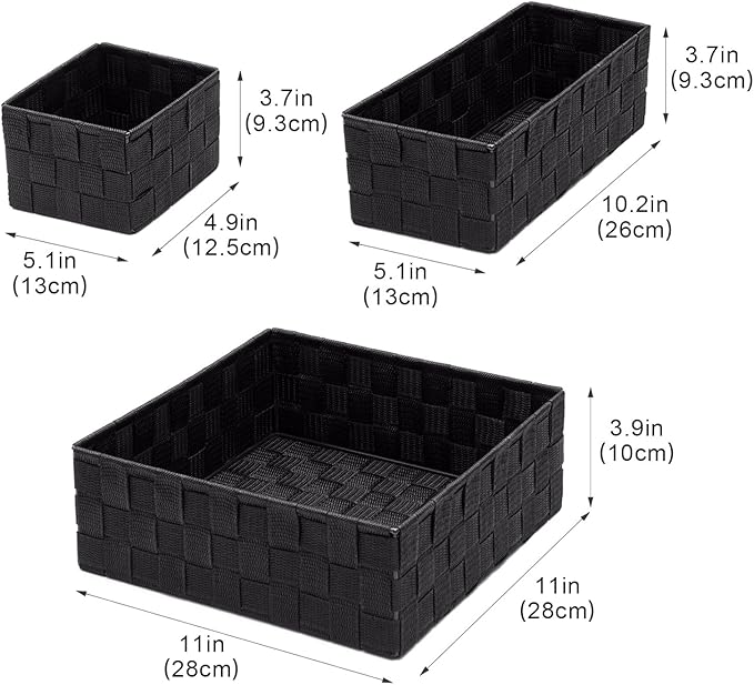 Posprica Small Black Baskets Cube Bin Container Tote, Woven Storage Baskets for Organizing, Organizer Divider for Drawer, Closet, Shelf, Dresser, Set of 4