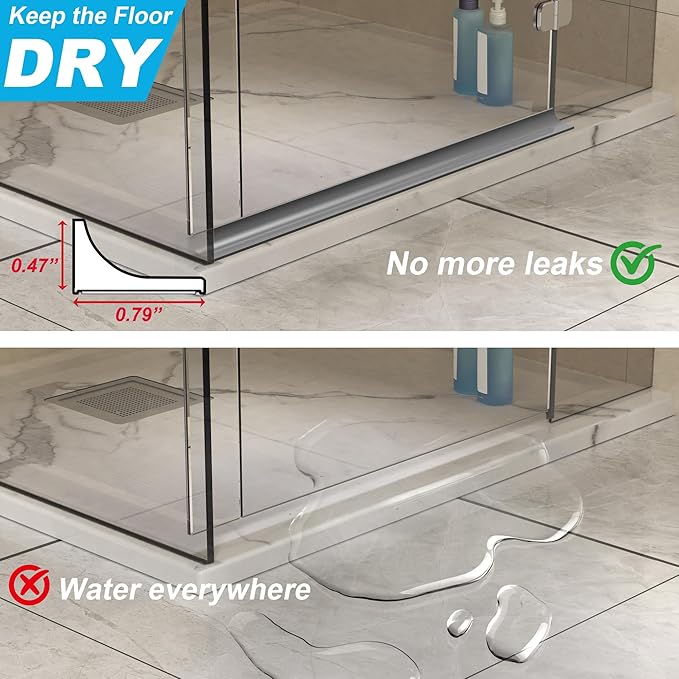 98Inch Shower Threshold Water Dam, Self-Adhesive Silicone Shower Barrier Water Stopper Shower Door Bottom Seal Strip Shower Splash Guard for Bathroom Kitchen Bathtub