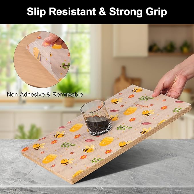 Cooyes Shelf Liner – Non-Slip Cabinet & Drawer Liner for Kitchen – Non-Adhesive Waterproof Shelf Paper with Modern Pattern – Durable EVA Cabinet Mat – Easy to Cut (Amber,23.6" W x 118" L)