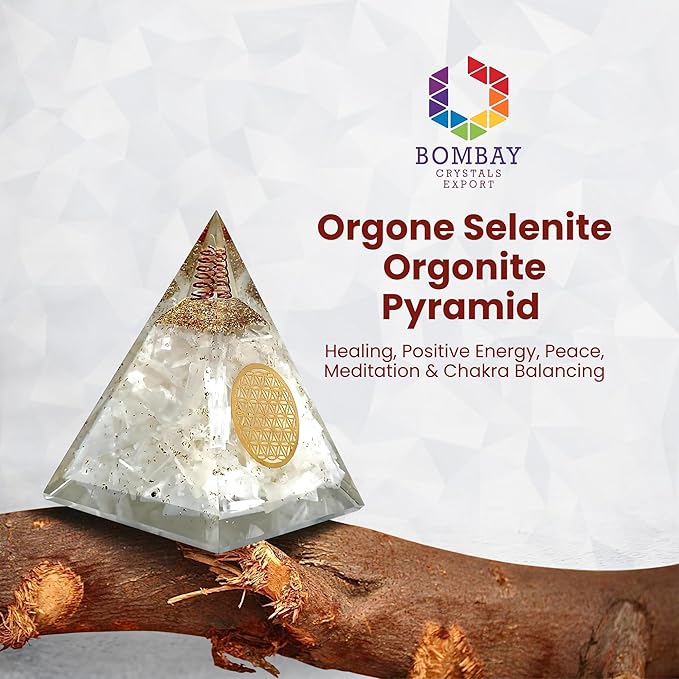 Orgone Selenite Pyramid with Flower of Life – Handmade Orgonite Energy Generator for Meditation, Reiki Healing & Positive Energy