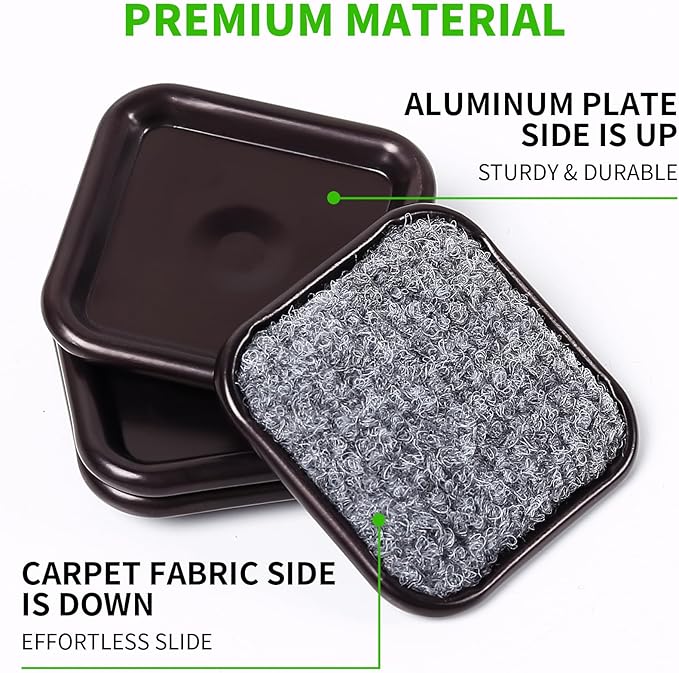 2 1/2" Square Carpet Bottom Furniture Caster Cups, Reusable Furniture Sliders for Hardwood Floors, Felt Furniture Pads Coasters to Protect Tile or Laminate Floors from Scratches, Brown/Gray (12 Pack)