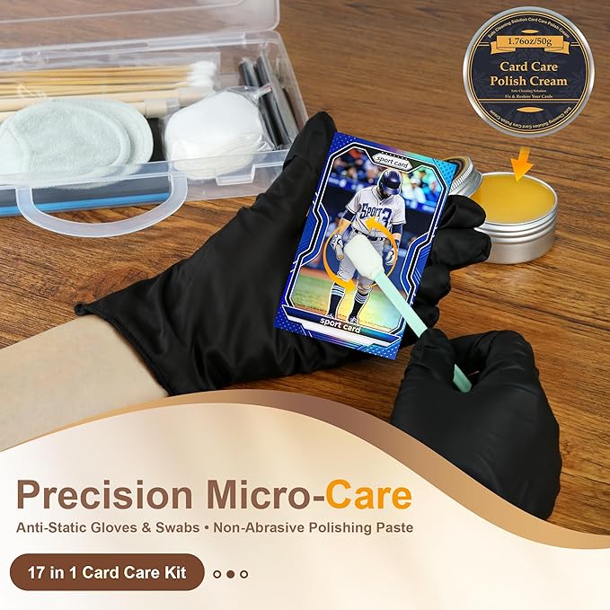 17-in-1 Card Cleaning Kit, Card Care Polishing Restoration with Plastic Case, Trading Card Cleaning with Polishing Cream and Cleaning Spray, Suitable for PSA Rated Card Care & Flatten Edges (12.2")