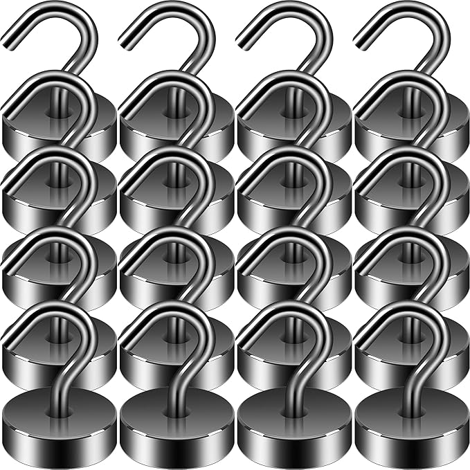 Neosmuk Magnetic Hooks, Cruise Ship Essentials, 40lb+ Heavy Duty Magnetic Hooks for Cruise Cabins, Refrigerator, Grill, Hanging, and Travel | Extra Strong Must-Have Magnet Hook, Gunmetal, Pack of 20