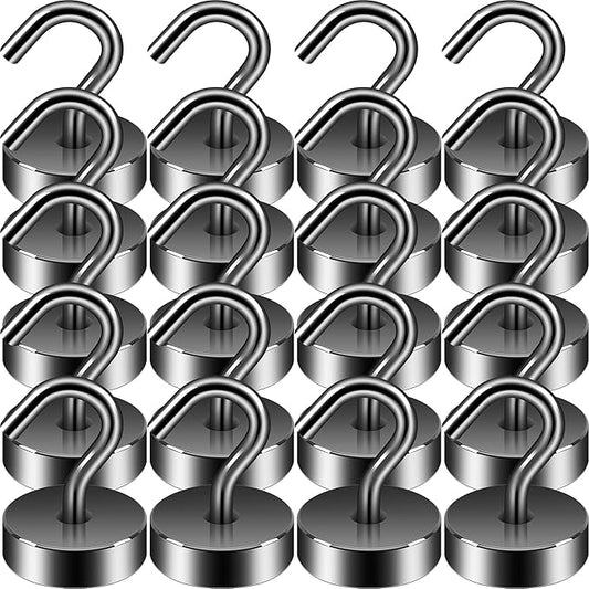Neosmuk Magnetic Hooks, Cruise Ship Essentials, 40lb+ Heavy Duty Magnetic Hooks for Cruise Cabins, Refrigerator, Grill, Hanging, and Travel | Extra Strong Must-Haves Magnet Hook,Gunmetal,Pack of 20