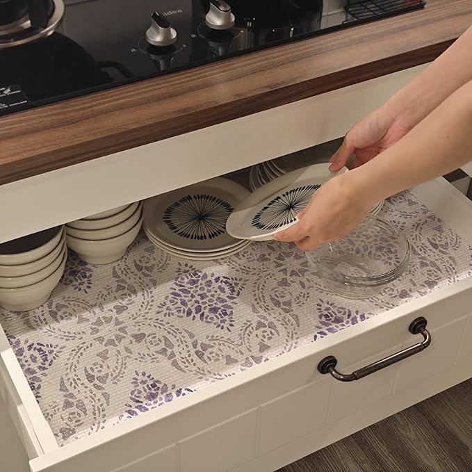 Tatyanna Shelf Liner for Kitchen Cabinets Non Adhesive Boho Drawer Liners Strong Grip Non Slip Cabinet Liner Waterproof Easy to Clean Shelf Liners for Pantry Cupboard Dresser Shelves 12IN x 10FT