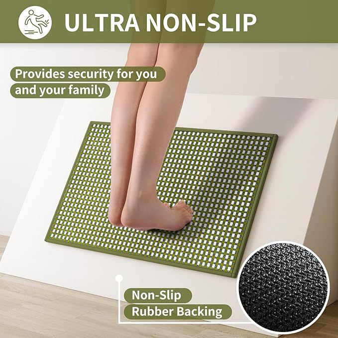 YDKGL Kitchen Rugs Non Slip Washable, Rubber Backing Soft Chenille Braided Kitchen Mats for Floor, Super Absorbent Kitchen Runner Rug Standing Mat Sink Mat, Easy to Clean, Green 17"x47"