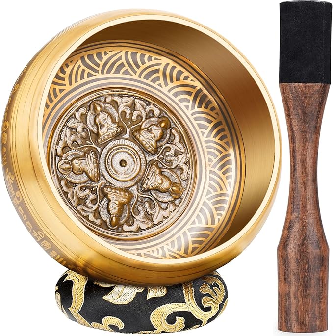 Tibetan Singing Bowls, Authentic Meditation Sound Bowls Handcrafted in Nepal for Yoga, Chakra Healing, Mindfulness, Self Care Spiritual Gifts for Women