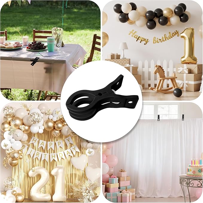 PUGPIU 30 Pack Plastic Black Balloon Arch Clips for Backdrop | 3.5 Inch Heavy-Duty Spring Clamps for Birthday Decor | Crafts | Photo Studios