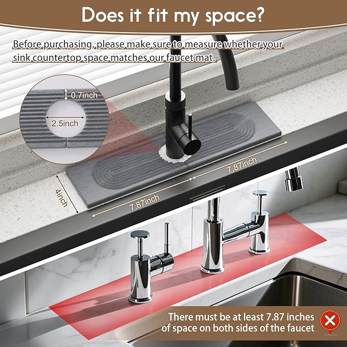 Faucet Mat for Kitchen Sink, Diatomite Quick Drying Tray, 15.8 Inch Kitchen Sink Splash Guard and Bathroom Stone Tray for Counter. Super Absorbent. Deep Grey.