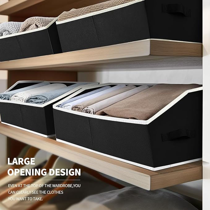 Trapezoid Closet Shelf Organizer - Large Baskets for Organizing, Fabric Storage Cubes for Shelves, Storag Organizers Bins for Clothes, Blankets, 3 Pack, Black