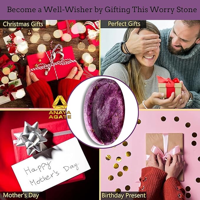 Stichtite Worry Stones – Crystal Thumb Worry Stone for Anguish, Stress – Relaxing and Soothing Balance Stones for Meditation, Stress Relief – Healing Stones and Crystals for Men and Women