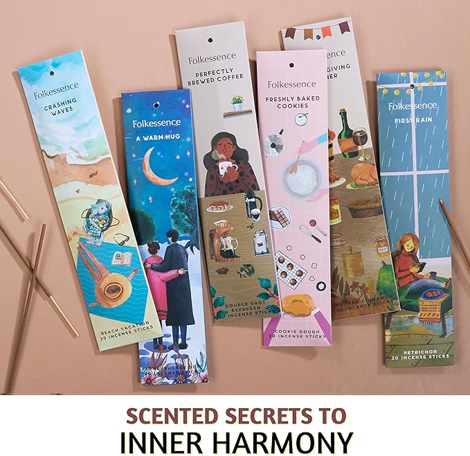 Folkulture Incense Sticks | Pack of 6 (120) Non Toxic Fall Insence-sticks, Fall Scents with 45 Mins Burn Time | Cinnamon, Espresso | Organic Inscents-sticks | Slow burning Incensios or Fall Essentials
