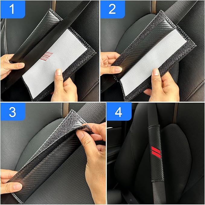for Challenger Seat Belt Covers for Charger Seat Belt Pads for Dodge Accessories Durango Journey Car Seatbelt Covers Leather Seatbelt Shoulder Strap Cushion (2 Pcs, Red Stitches)