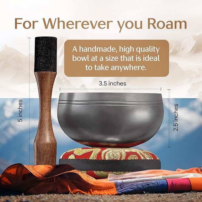 Tibetan Singing Bowl Set – Authentic Plain Design – Sound Bowl & Meditation Bowl with Cushion, Mallet & Guide – Bronze Nepali Singing Bowls – Hand-Tuned Meditation Bowl for Relaxation