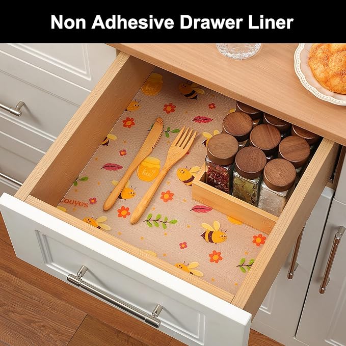Cooyes Shelf Liner – Non-Slip Cabinet & Drawer Liner for Kitchen – Non-Adhesive Waterproof Shelf Paper with Modern Pattern – Durable EVA Cabinet Mat – Easy to Cut (Amber,23.6" W x 118" L)