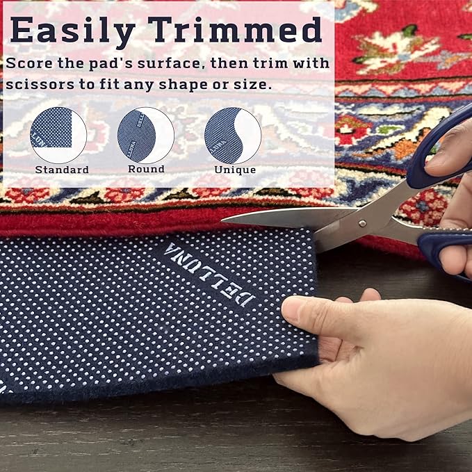 DELLUNA Non-Slip Area Rug Pad 6'x9', 3/8" Thick Double Side Rubber + Felt, Premium Deluxe Cushioned- Safe for All Floors, Adds Comfort and Protection, Ultra Strong Grip, Stop Rug from Moving.