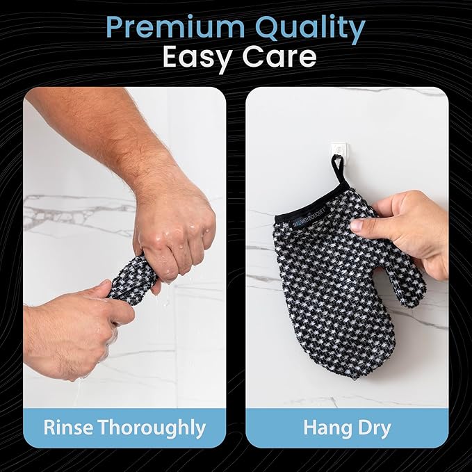 Japanese Exfoliating Mitt for Shower [1-Pack, White] - Charcoal & Silver Ion Exfoliating Glove - Gentle Exfoliation & Deep Cleansing Shower Mitt - Exfoliating Body Scrubber Glove, Soft Fabric Inside