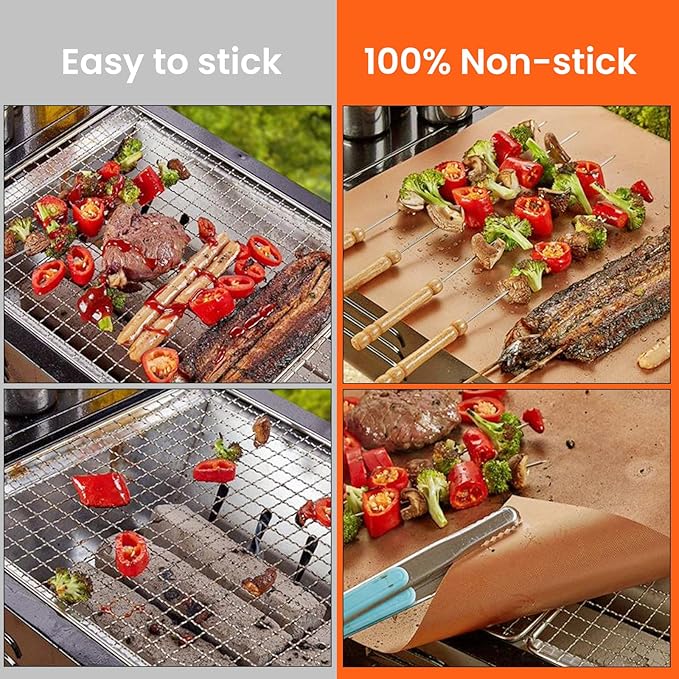 Dailyart Copper Grill Mats for Outdoor Grill, Set of 5 BBQ Grilling Mats for Outdoor Reusable & Easy to Clean & Non-Stick Copper Grill Sheets - Barbecue Grill Accessories for Gas, Charcoal, Electric