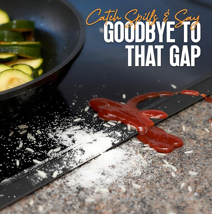 Linda’s Essentials Stove Gap Covers Stainless Steel (2 Pack), 316 Stainless Steel Stove Gap Covers Heat Resistant Oven Gap Filler Seals Spaces Between Stovetop and Counter (23.4 Inches, Black (Steel))