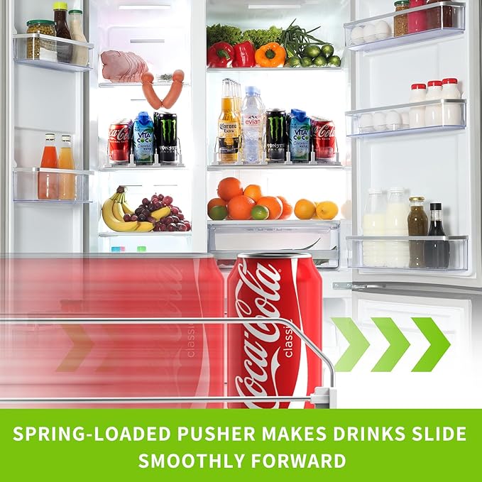 Drink Organizer for Fridge, Soda Can Dispenser for Refrigerator, Automatic Drink Dispenser for Fridge Holds up to 25 Cans, 5 Row (Pack of 2)