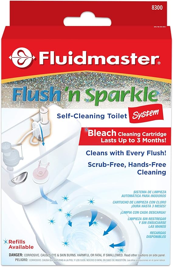 Fluidmaster 8300 Flush 'n Sparkle Automatic Toilet Bowl Cleaning System with Bleach Cartridge, 1 Count (Pack of 1) ( Packaging May Vary)