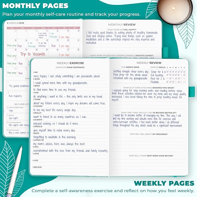 Clever Fox Self-Care Journal – Daily Reflection Notebook – Mental Health & Personal Development Planner, Meditation & Mood Log, A5 (Turquoise)