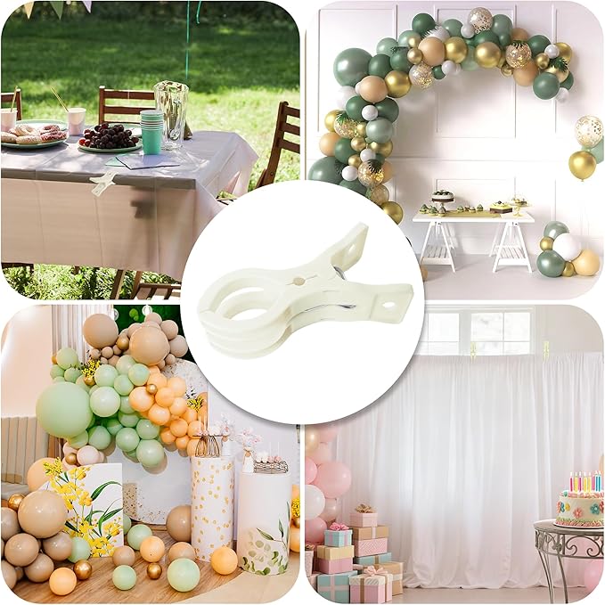 PUGPIU 10 Pack Plastic White Balloon Arch Clips for Backdrop | 3.5 Inch Heavy-Duty Spring Clamps for Birthday Decor | Crafts | Photo Studios