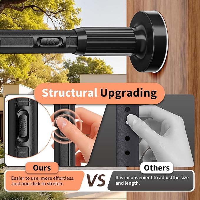 Tension Curtain Rod 39-157In-55Lb, Outdoor Extra Long Curtain Rod No Drilling for Window or Bathroom Patio, Adjustable Heavy Duty Shower Curtain Rod, Easy to Install, Never Rust, Non-Slip-Black