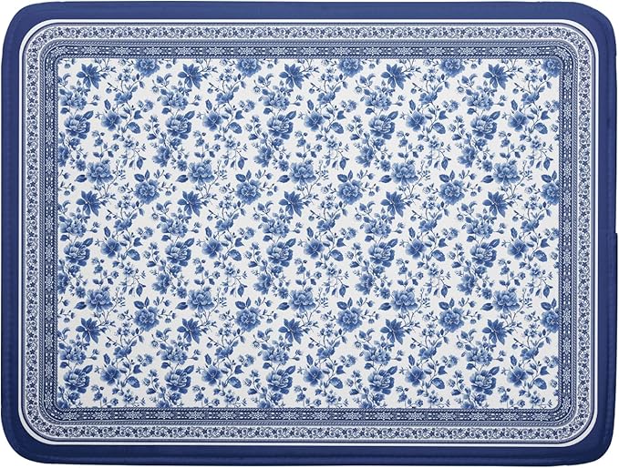 Blue Floral Branches Dish Drying Mat for Kitchen Counter Chinoiserie Pattern Dish Drying Pad 18x24 In Absorbent Vintage Flowers Decor Dishes Drainer Pad Dish Dry Rack Mat for Counter Coffee Bar