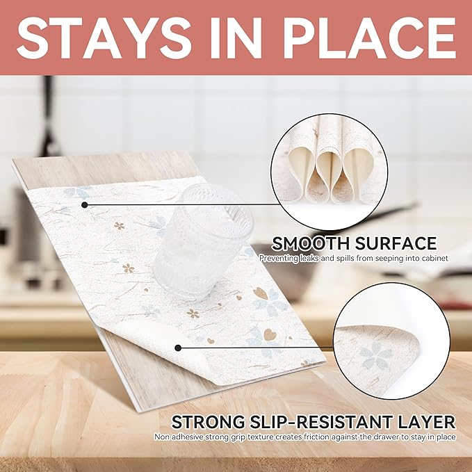 RAY STAR Shelf Liner, Non Adhesive White Floral Cabinet Liner for Pantry Drawer, Strong Grip Non Slip Waterproof, Shelf Liners for Kitchen Cabinets Organization 12 Inch x 10 FT (2 Rolls)