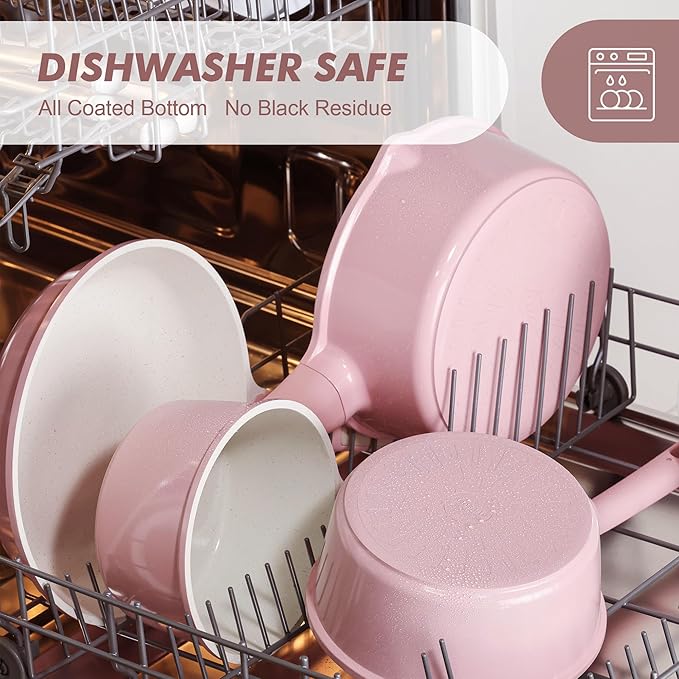 SENSARTE Ceramic Nonstick Saucepan with Lid 1.5 Quarts, Small Kitchen Cooking Pot with Stay Cool Handle, Induction Compatible, Ceramic Coating, Free of Intentionally Added PTFE/PFOA/PFAS, Sakura Pink