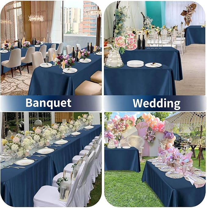 PureFit 6 Pack Rectangle Navy Blue Table Cloths 90 x 132 Inch for 8Ft Tables, Stain and Wrinkle Resistant Table Linens for Home Use, Wedding, Party, Banquet and Camping